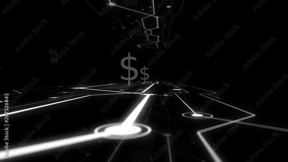 Poster dollar icon floating over illuminating panel.