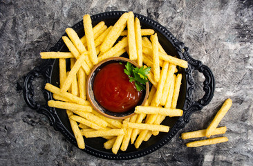 French fries and tomato dipping sauce