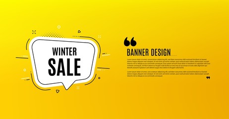 Fototapeta na wymiar Winter Sale. Yellow banner with chat bubble. Special offer price sign. Advertising Discounts symbol. Coupon design. Flyer background. Hot offer banner template. Bubble with winter sale text. Vector