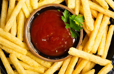 French fries and tomato dipping sauce