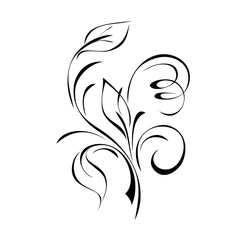 stylized twig with leaves and curls in black lines on a white background