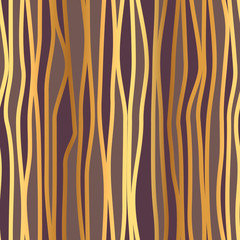 Wavy line pattern. Gold vertical wavy lines on violet background. 