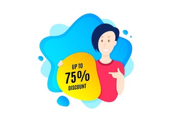 Up to 75% Discount. Cut out people badge. Sale offer price sign. Special offer symbol. Save 75 percentages. Dynamic shape offer. Discount tag text. Cut out people dynamic banner. Vector