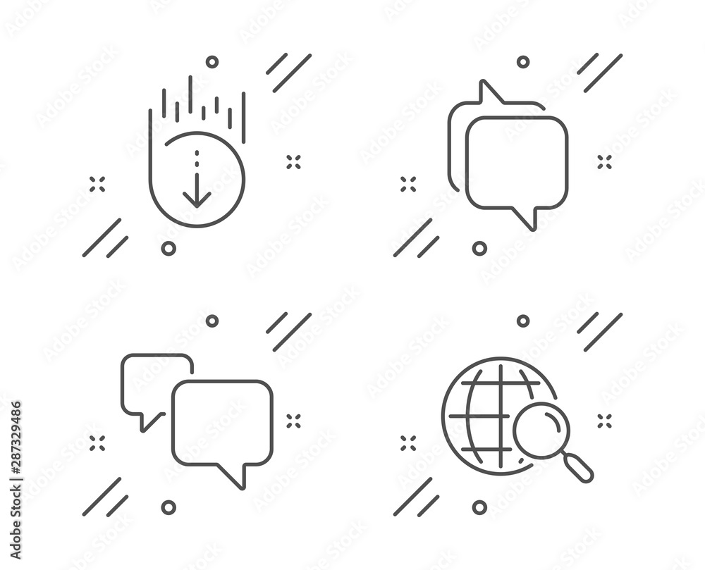 Poster speech bubble, scroll down and messenger line icons set. web search sign. chat message, swipe screen
