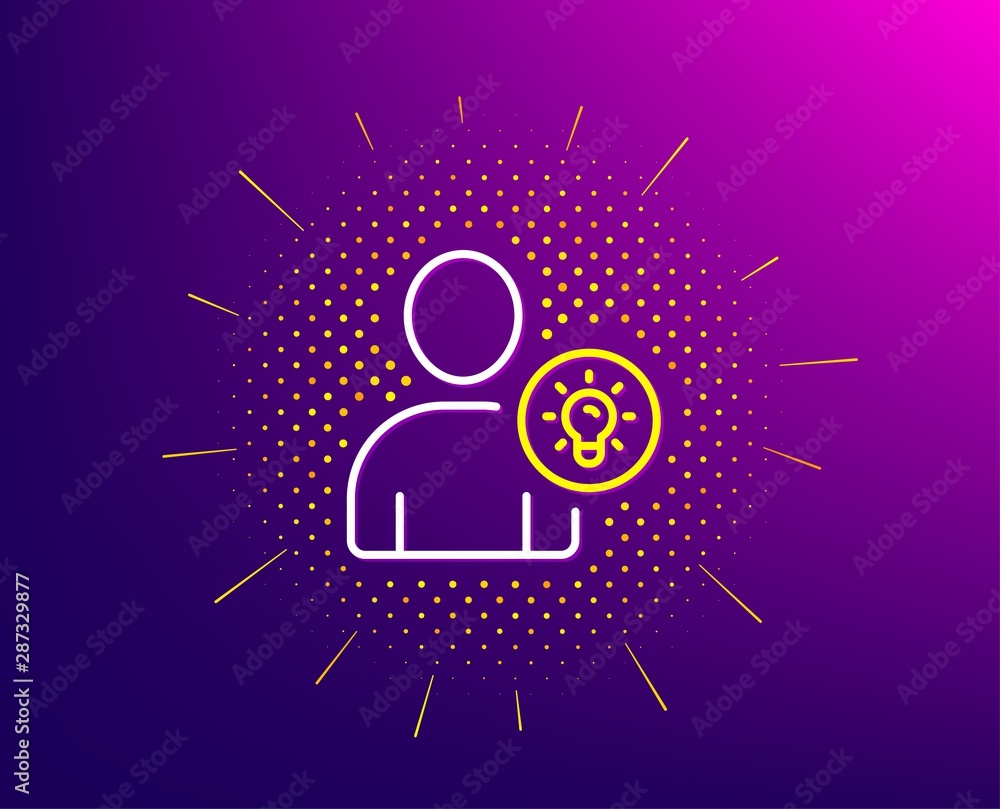 Poster user line icon. halftone pattern. profile with lamp bulb sign. person silhouette with idea symbol. g