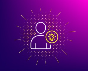 User line icon. Halftone pattern. Profile with Lamp bulb sign. Person silhouette with idea symbol. Gradient background. User idea line icon. Yellow halftone pattern. Vector
