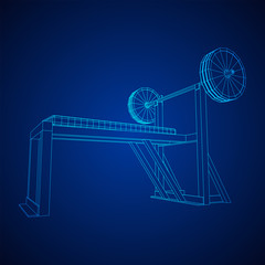 Barbell with weights. Gym equipment. Bodybuilding, powerlifting, fitness concept. Wireframe low poly mesh vector illustration.