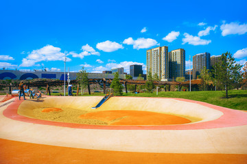 Playground in the new Tyffel Grove park on the Zilart territory in Moscow