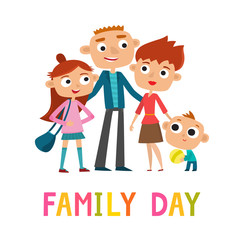 Happy family stand isolated on white