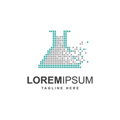 test tube laboratory with pixel symbol logo design template
