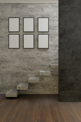 empty room with gray and black concrete wall, loft and modern interior style, 3d vertical background