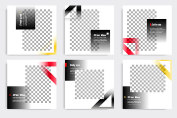 Editable modern minimal square banner templates. Yellow, red, black and white background color with gradient circle shape. Suitable for social media post and web/internet ads with photo college.