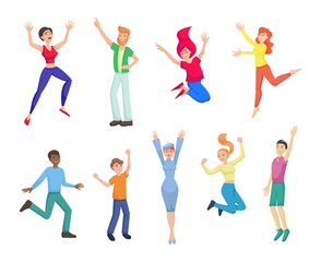Fototapeta na wymiar Happy jumping people dance cartoon vector illustration