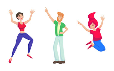 Fototapeta na wymiar Happy jumping people dance cartoon vector illustration