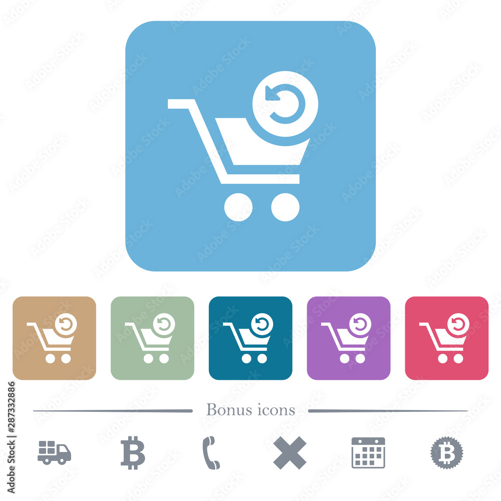 Aufkleber undo last cart operation flat icons on color rounded square backgrounds