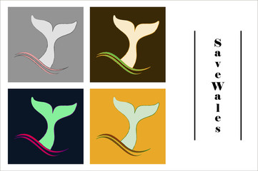 assembly of flat icons on theme Save whales . tail of a whale