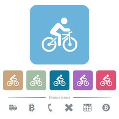 Obraz premium Bicycle with rider flat icons on color rounded square backgrounds