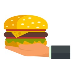 Hand hold burger icon. Flat illustration of hand hold burger vector icon for web design