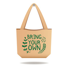 Brown linen eco bag with sign Bring your own