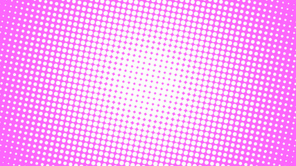 Magenta and white retro comic pop art background with halftone dots design, vector illustration template