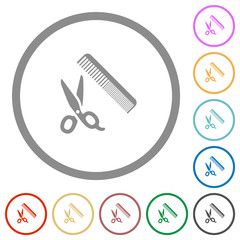 Comb and scissors flat icons with outlines