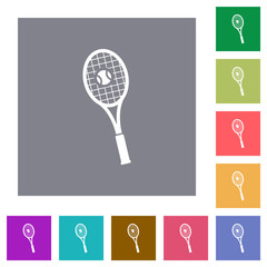 Tennis racket with ball square flat icons