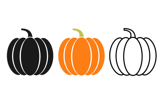 Pumpkin icon. Vector. Autumn Halloween or Thanksgiving pumpkin symbol in flat design, simple, outline. Squash silhouette isolated on white background. Illustration.