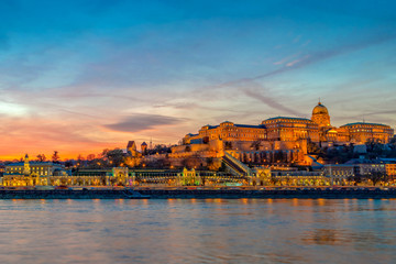 Fototapeta na wymiar Buda castle and the Danube river in Budapest at sunset, Hungary