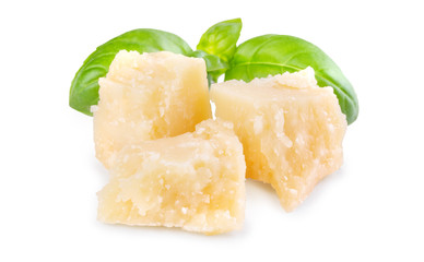 Three slices of permesan reggiano and basil bush