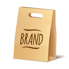 Paper packaging shopper eco bag for food, cosmetics or other purchase vector icon