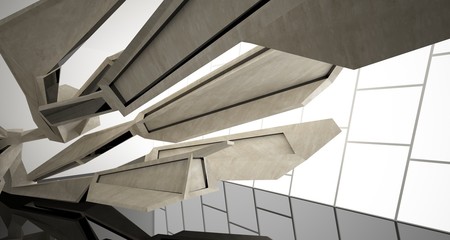 Abstract black and concrete interior. 3D illustration and rendering.