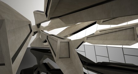 Abstract black and concrete interior. 3D illustration and rendering.