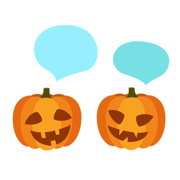 Pumpkin chat. Halloween holiday. Vector emoji set. Halloween scary face.