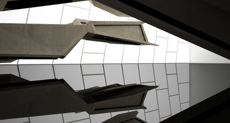 Abstract black and concrete interior. 3D illustration and rendering.