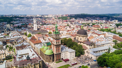 Fototapeta na wymiar Aerial view of the historical center of Lviv, Ukraine. UNESCO's cultural heritage.