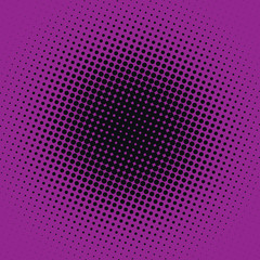 Dark purple retro pop art background with halftone dots design