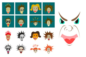 assembly of flat icons on theme evil faces
