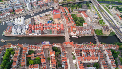 Fototapeta premium Aerial view of Gdansk. Landscape of Gdansk old city with the Mot awa River.