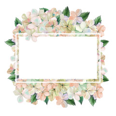 Watercolor peach dry hyadrangea floral frame. Could be used for wedding invites, engagement cards and other romantic events.