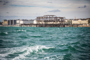 View of Brighton West pier and seafront from out at sea
