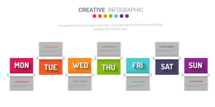 Timeline business for 7 day, 7 options, Timeline infographics design vector and Presentation business can be used for Business concept with 7steps or processes. 