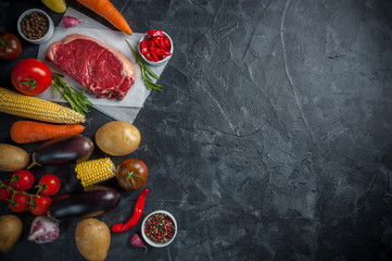 Beef steaks ready to cooking, culinary background