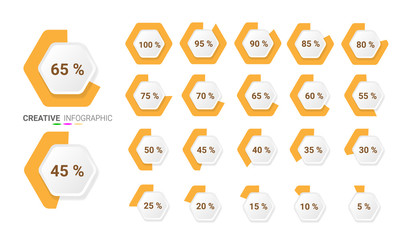 Set of circle percentage diagrams from 0 to 100 ready-to-use for web design, user interface (UI). 