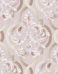 Arabic golden rose ornament pattern background Vector. Watercolor glossy trendy decors