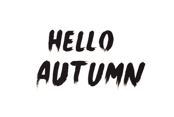 Black text hello autumn isolated on white background