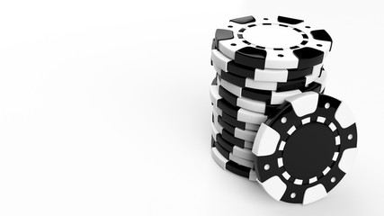 Black And White Casino Chips Set Isolated On The White Background - 3D Illustration 