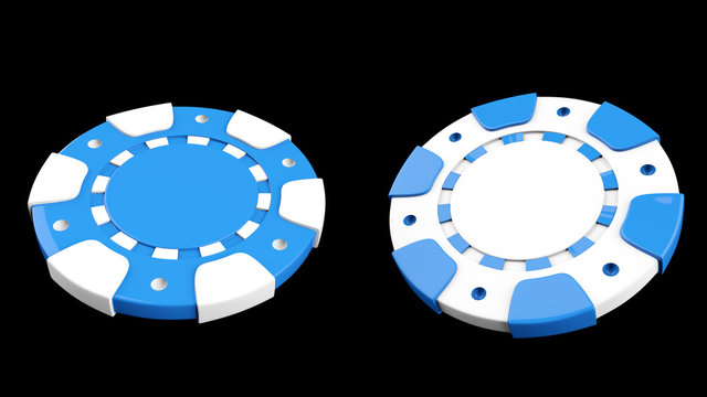 Blue And White Modern Casino Chips Isolated On The Black Background - 3D Illustration