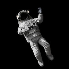 astronaut floating in outer space, isolated on black background 