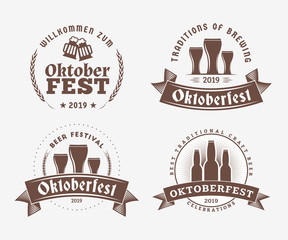 Beer festival Oktoberfest celebrations. Set of retro vintage beer badges, labels, logos for bar, pub, beer party. Vector design elements