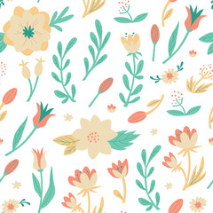 Seamless Floral Pattern. Hand Drawn Vector Illustration.